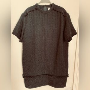 Proenza Schouler White Label Black Nubby Short-Sleeve  Sack Dress, Size 10